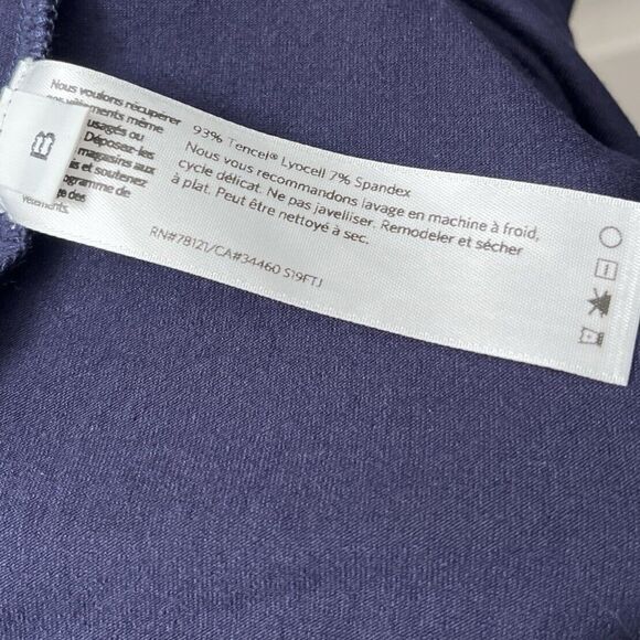 EILEEN FISHER Dress Medium Navy Blue Split Cold Shoulder Short Sleeve Boat Neck - Picture 7 of 9